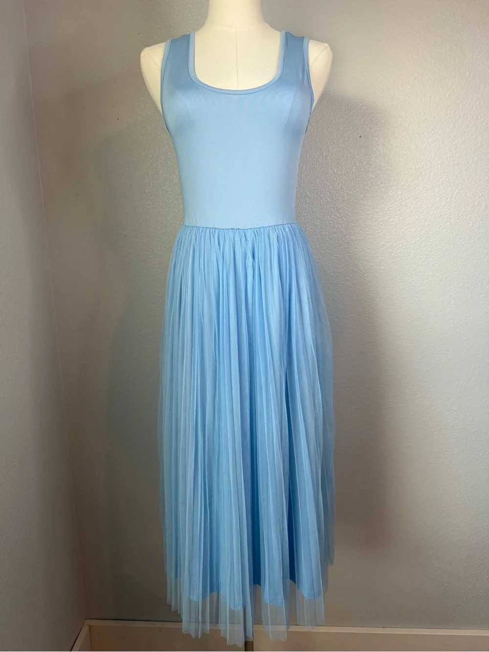 Joyfunear 2 Piece Blue Mesh Midi Dress & Knit Sweater Set Size Small